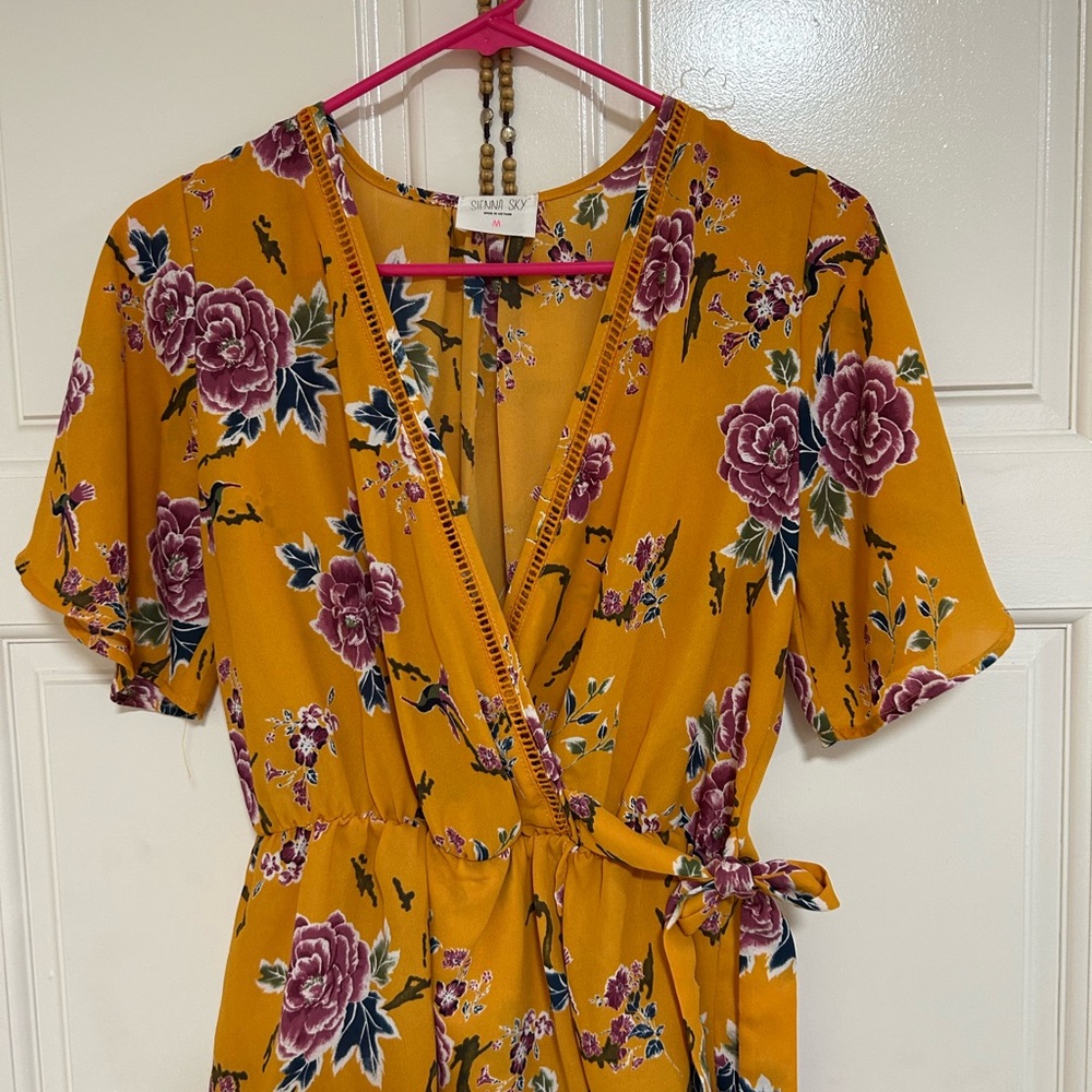 Sienna Sky Mustard and Purple Floral Wrap Dress